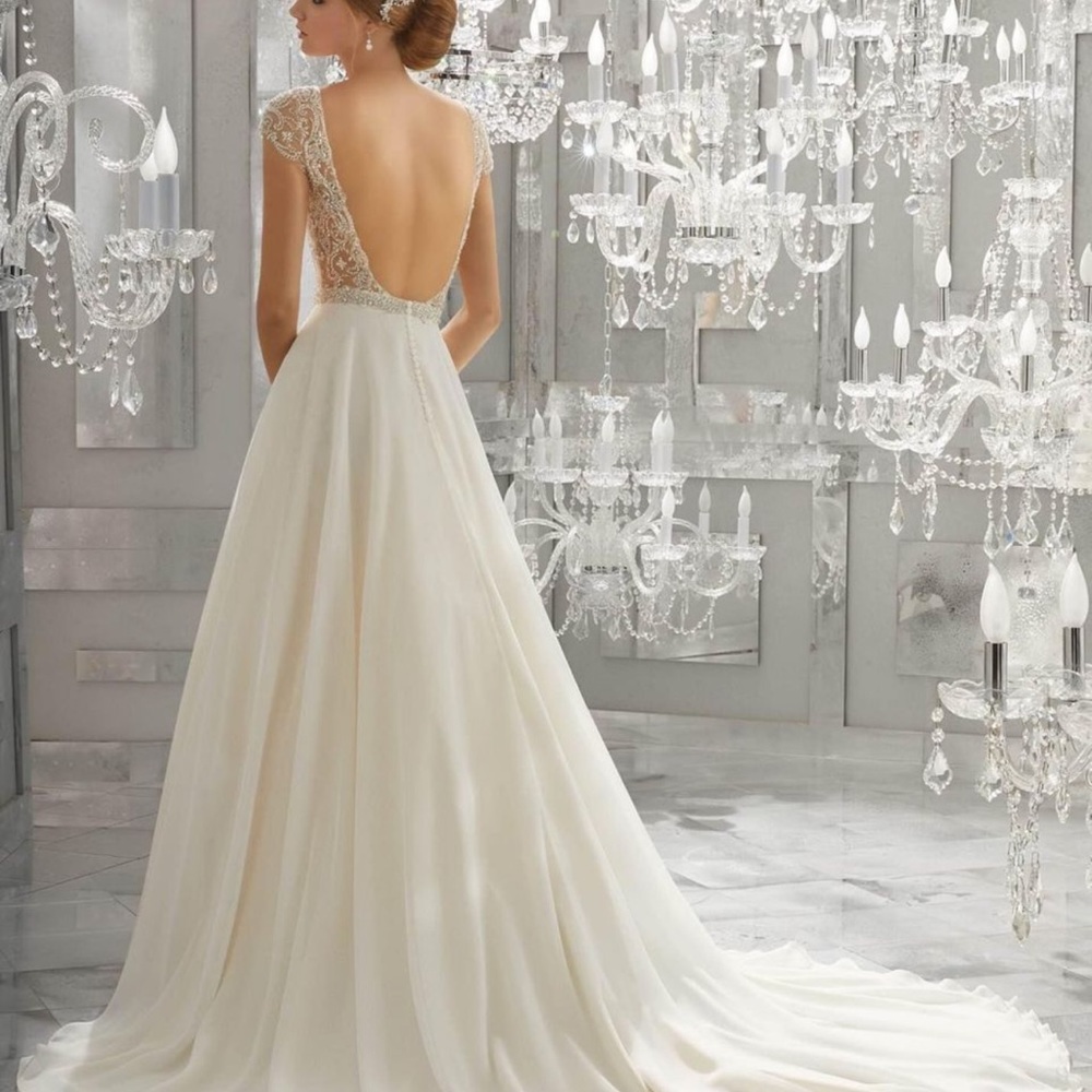 Morilee Wedding Dress, cathedral veil and headpiece. Size 4.
